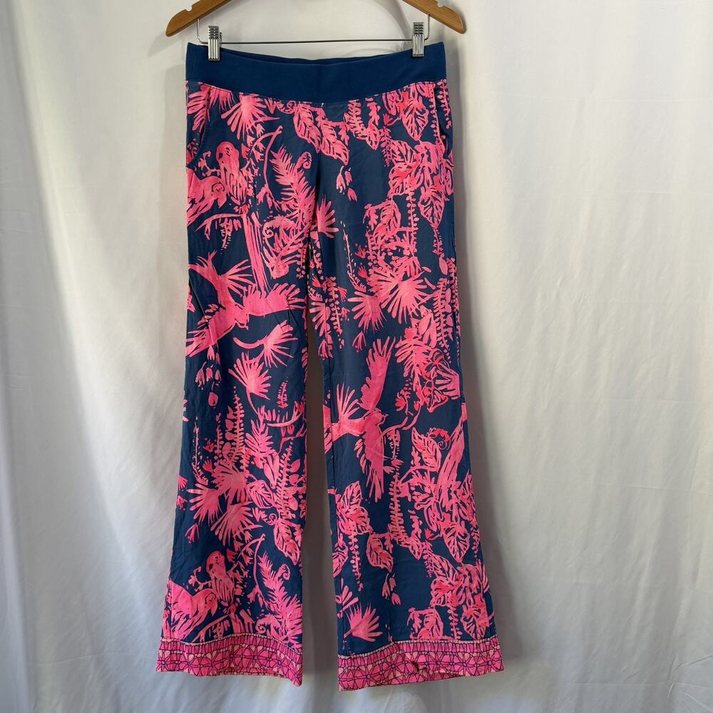 Lilly Pulitzer Seaside Beach Pant Small Blue Pink Vacation Resort Boho Wide leg